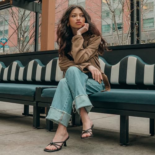 Image of Women's Strappy Square Open Toe Kitten Heel Thong Sandals Slip On Mule Style Dressy Summer Heels