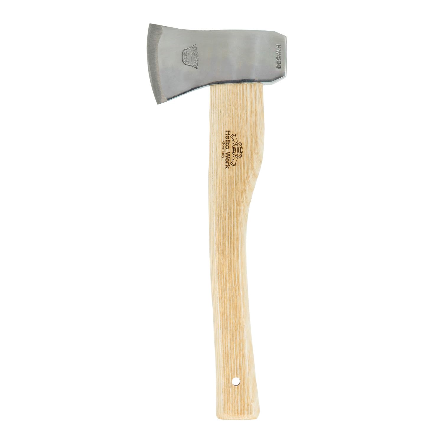 Helko Werk Outdoorbeil 500g – 36 cm Eschenstiel – C50 Kohlenstoffstahl – Kompaktes Camping Beil – Hacken & Hämmerarbeiten – inkl. Ledertasche mit Gürtelschlaufe – Made in Germany