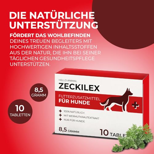 Hello Animal® Zeckilex - Zeckentabletten für Hunde - Pflanzliche Formel ohne Zusätze - Futterzusatzmittel mit Wermutkraut Extrakt - 10 Tabletten