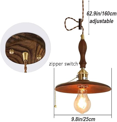 Miniatura 6 de Lámpara colgante de madera retro de granja con enchufe de lámpara de latón, lámpara de montaje colgante rústica ajustable para cocina, isla comedor,