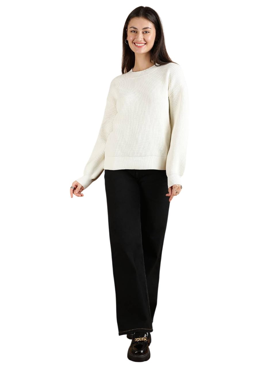kotty Women's Solid Abstract White Quick Dry Sweater-picture-26