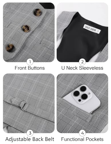 Image of GRACE KARIN Women's Suit Vest Top, Dressy Casual Sleeveless Button Waistcoat, Fromal Steampunk Blazer for Work Office