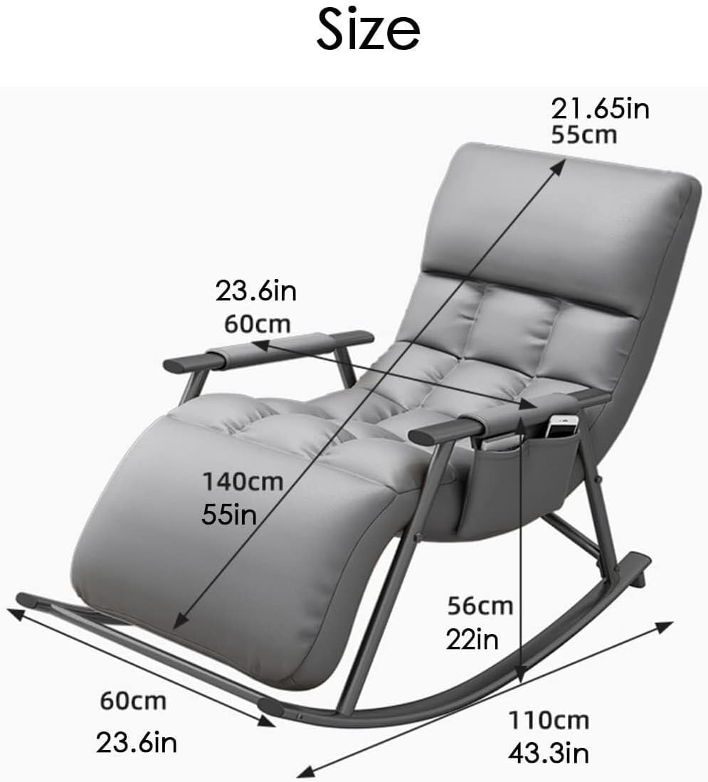 Jasnoszary fotel bujany na zewnątrz z regulowanym podnóżkiem wygodne tapicerowane siedzisko stalowe nogi relaksujący salon sofa fotel wypoczynkowy nowoczesny design