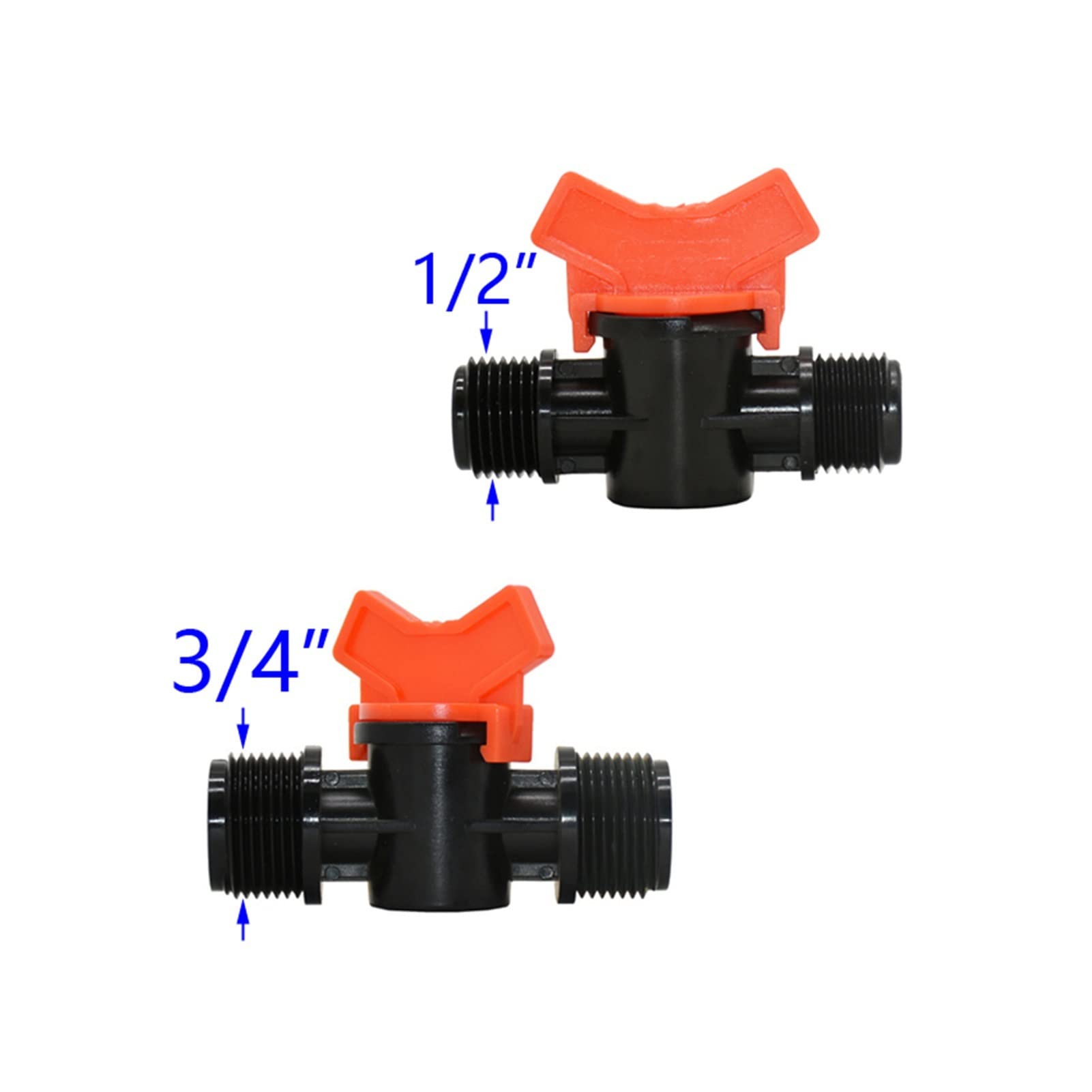 Raccord de Tuyau D'Arrosage Pour Arrosage 1/2" 3/4" Mâle Vers 3/8" 1/2" 3/4" Robinet de Jardin Vanne D'Irrigation Cannelée Mini Vanne Grue Raccord de Tuyau Pe 25 Pièces/1I2 À 20 Mm