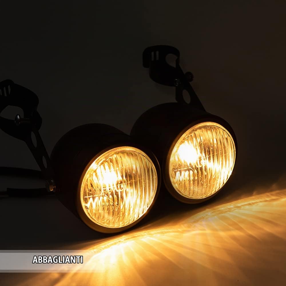 Fari moto doppi fari anteriori con staffa per Bobber Chopper Cafe Racer