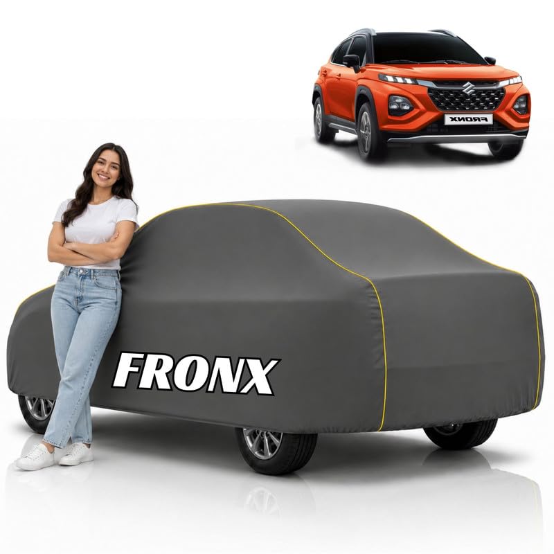 Image of Mind-Blowing 2026 100% Waterproof Fronx Car Cover | Polyester Car Body Cover for Rain & Sun | UV Protection, Dustproof, Scratch Resistant, Windproof, Heat Resistant, Custom Fit (Grey)