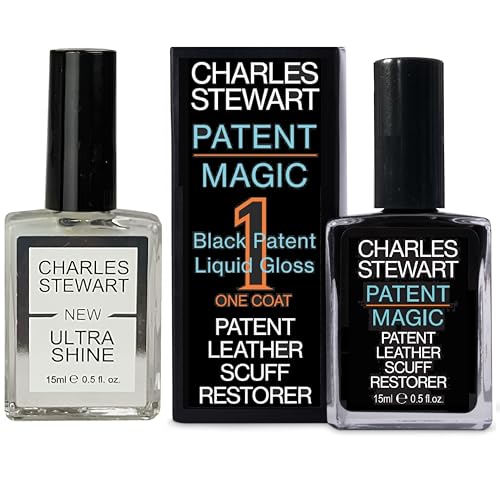 Charles Stewart Patent Magic Ultra, Patent Leather Repair Kit – One-Coat Black Scuff Cover with Gloss Top Coat, Solvent-Free, 15ml Shoe Saver