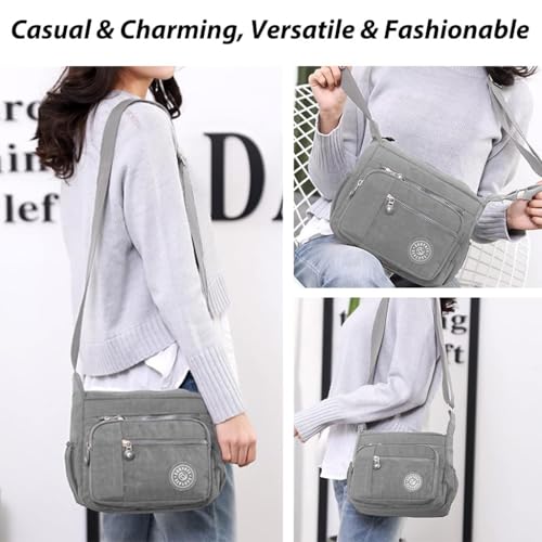 Image of Women Sling-body Bag Waterproof Nylon Multi-layer Sling Bag Casual Satchel Bag Shoulder Bag Messenger Bag Travel Sling-body Bag Day Pack Card Holder Black and Silver.