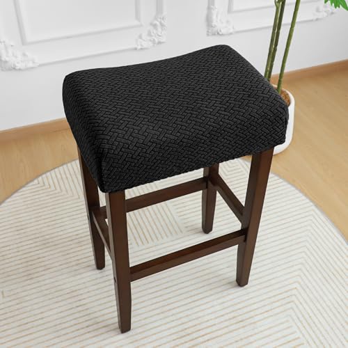 Image of Waterproof Bar Stool Covers Rectangle Set of 4 Black Jacquard Stretchable Backless Barstool Seat Cover Counter Bar Stool Slipcovers Washable
