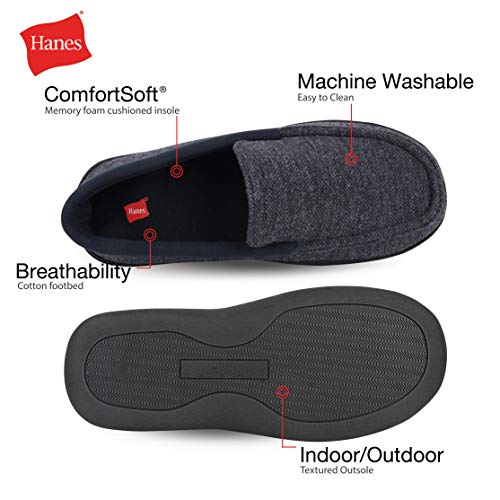 Hanes Mens Slippers House Shoes Moccasin Comfort Memory Foam Indoor Outdoor Fresh Iq,Navy/Blue,Small #TOP2