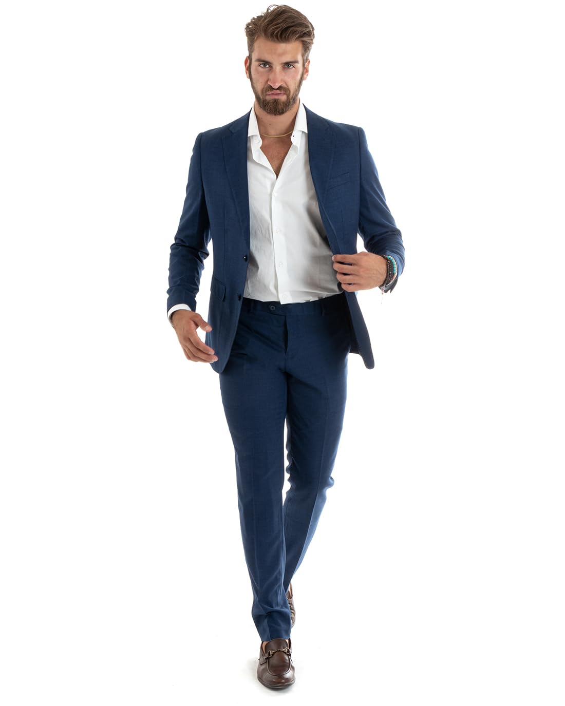 Abito Uomo Outfit Completo Giacca Pantalone Melangiato Cerimonia Elegante Casual