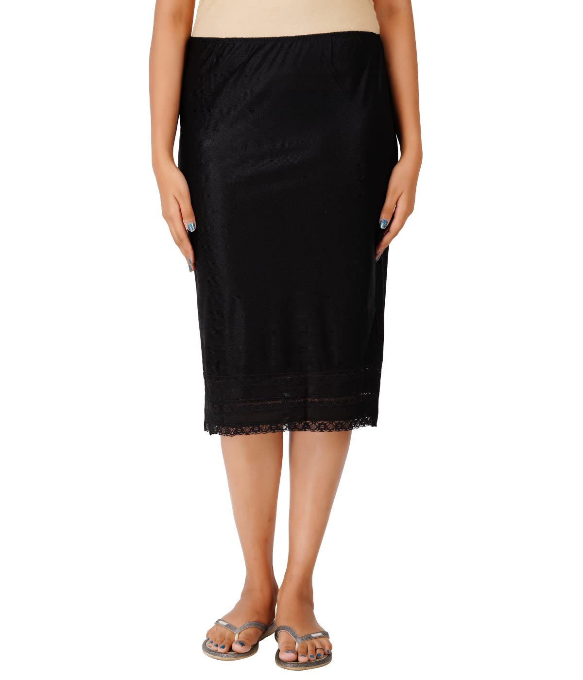 DIUHSHalf Slip Long Underskirt Undergarments Slip I Lace Trim I Soft Skirt l Straight Bottom - Midi Slip/Bottom Slip/Inner wear for Gowns/Under Skirt Slip for Women