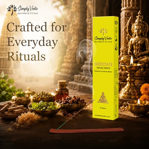Image of Simply Vedic Luxe Indian Temple Incense Sticks (50 Sticks) Hand Rolled Masala Agarbatti with Holder | Natural Long Lasting Fragrance for Puja Aarti Meditation Home Fragrance Low Smoke