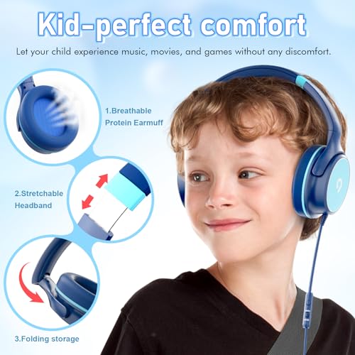 Kids Headphones with Safe 85dB/94dB Volume Limiter for Teen and Boys, ADOOPE Foldable HD Stereo Sound Headphones for Kindle Kids/fire Tablet/iPad/Laptop, Headphones with Microphone by ADOOPE - Image 7