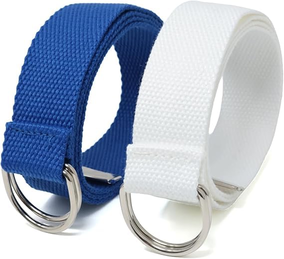 2PCS Casual Fabric Belt Thick Cotton Ribbon Men Women Canvas Double D belt Military Training Jeans Belt Thick Cotton Woven Canvas Belt Silver Buckle Casual Military Belt for Clothing Accessorie2