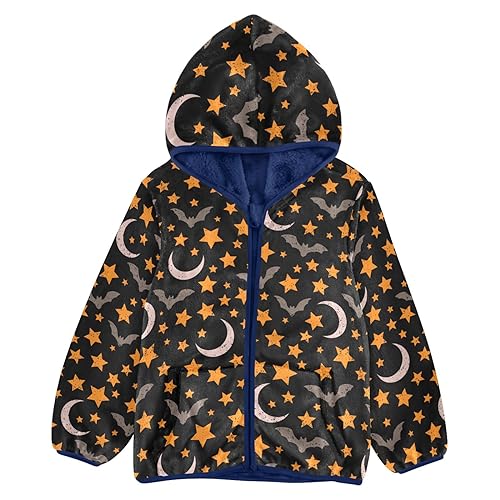Bats Stars Moon Boys Fleece Hoody Jacket Zip Up Coat Warm Fall Winter Plush Jacket Long Sleeve Outerwear