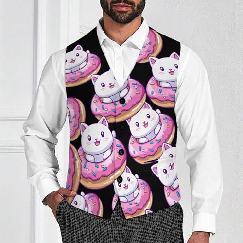 Cute Cat Donut Men's Suit Vests Business Formal Dress Vest V-Neck Waistcoat for Wedding Casual2