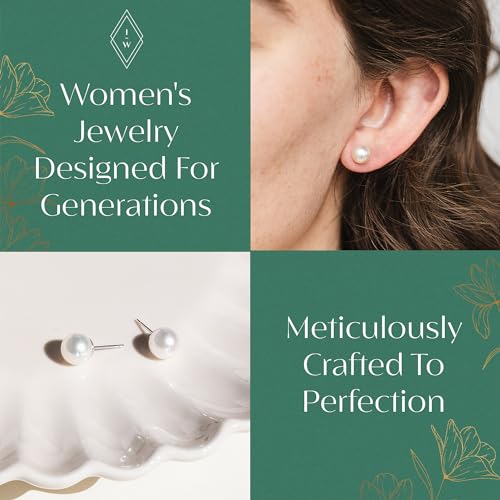 ISAAC WESTMAN® White Freshwater Cultured Pearl Stud Earrings For Women - AAA High Luster, 14K White Gold4
