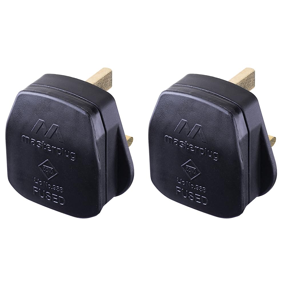 Masterplug PT13B-MP Rewireable Moulded Plug with 13 Amp Fuse, 50 x 48 x 43 mm, Black (Pack of 2)