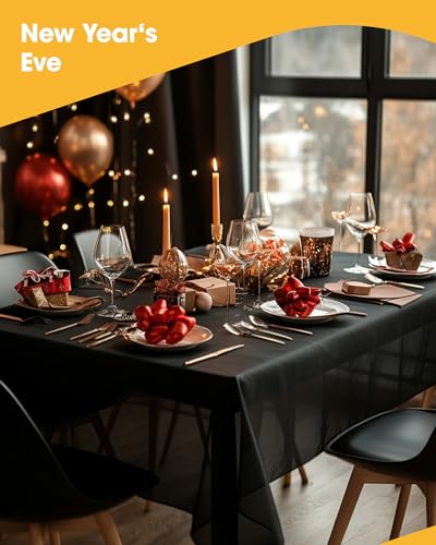 Image of Niuara Black Plastic Table Cloth - 4 Pack 54 inch x 108 inch Rectangle Disposable Tablecloths for 6FT Tables, Table Cover for Party, Holiday & Gathering Use