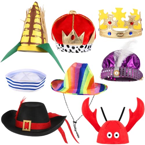 Hercicy 8 Assorted Funny Hats Bulk for Dress up Costume Photo Booth Props, Crazy Party Hats for Adult Carnival, Circus, Wedding, Birthday Accessory