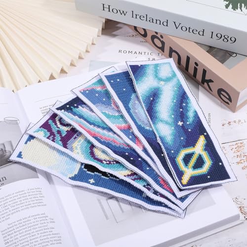 ORIGACH 6 Set Starry Sky Cross Stitch Bookmark Kits for Beginner and Book Lover Handmade Cross Stitch Bookmarks Full DIY Supplies with Instructions - Image 2