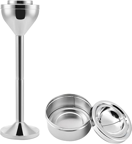 Miniatura 8 de Anfrere Cenicero de pie al aire libre para patio, bandeja exterior grande y alta para eliminación de receptáculos de cigarrillos, ceniceros de metal