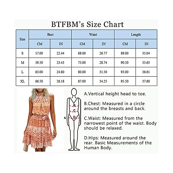 BTFBM Women 2023 Summer Halter Neck Dresses Sleeveless Casual Floral Polka Dot Print Short Boho Ruffle Sundress(Color Block Orange,Small)