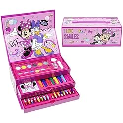 Maletin Escolar Minnie Disney Minnie Mouse Juego de Papelería, Incluye Lápices de Color, Rotuladores, Acuarelas, Pincel, Esponja, Lapiz, Borrador, Ceras de Color, Cuaderno, Estuche Maletin, Set Escolar Niñas