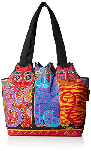 Bolso Tote mediano de lona rojo, naranja y azul miniatura 1