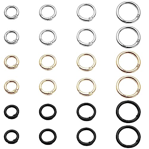 TAFACE 24 anillos de resorte de metal, mosquetón, mosquetón redondo, pequeños mosquetones, anillos de resorte dorados para llaveros, colgantes de mochila, Oro, Plata, Negro