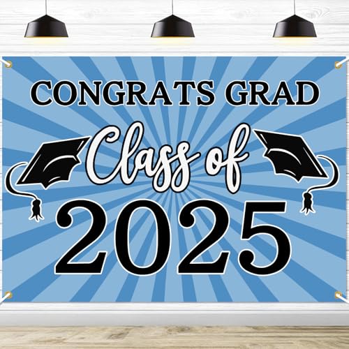 Image of Congrats Grad Class of 2025 Backdrop Banner Light Blue Class of 2025 Banner Backdrop Graduation 2025 Background Sign for Graduation Party Supplies Graduation Decorations 2025 (Light Blue)