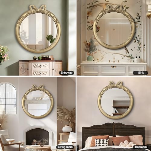 Image of 28x28 inch Bow Mirrors for Wall, Round /Circle God Decorative Wall Mounted Mirror, Irregular Mirrors Suitable for Bedroom, Hallway, Living Room Decoration, Bathroom Sink