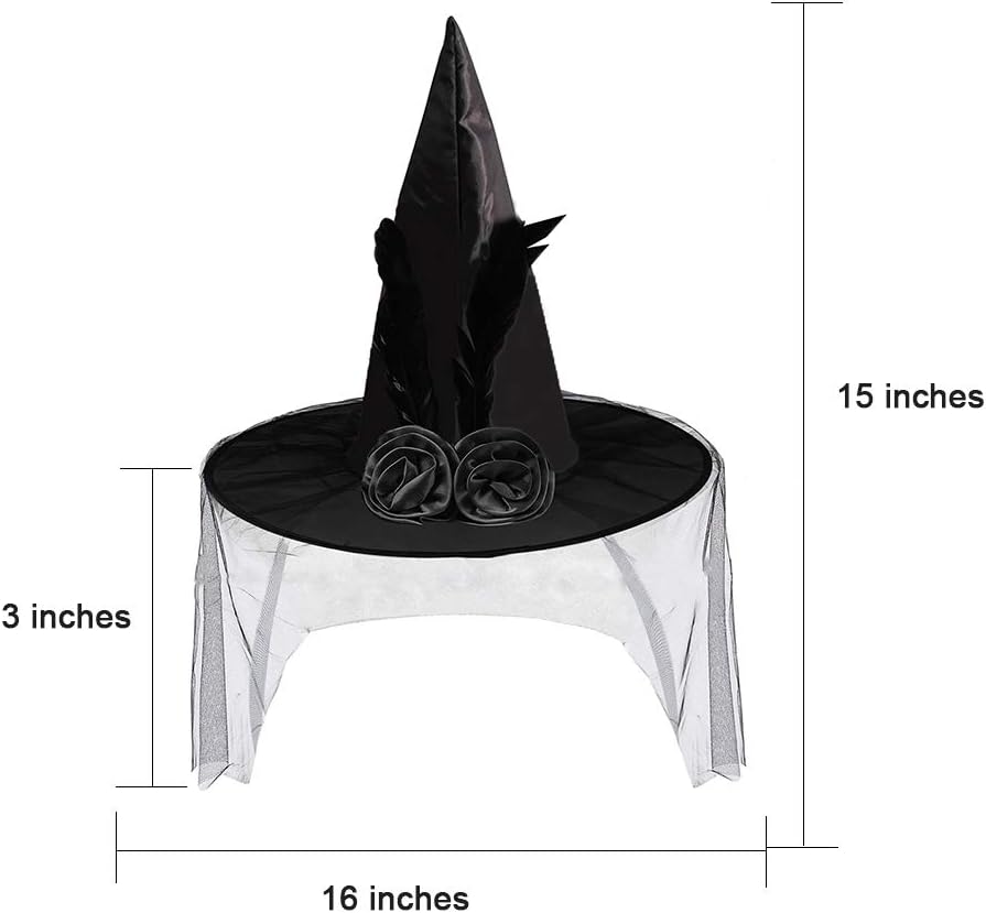 Women's Soft Lace Mesh Rose Flower and Feather Hat with Gift Box, Black Witch Costume Accessory for Halloween Party - Image 3