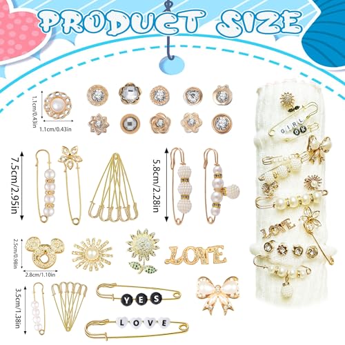 Image of 50-230pcs Charms for Socks Safety Pin Brooch Pins Gold Bling Sock Jewelry, Pearl Rhinestone Brooch Costom Style Pins Set(230)