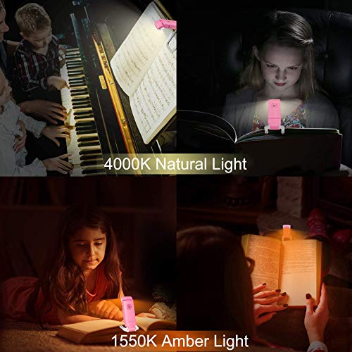 Image of LUXSWAY USB Rechargeable Book Light for Reading,Small Book Reading Light in Bed,Clip On Bookmark Kids Light for Bed,Brightness Adjustable for Eye Care,2 4000K and 2 1550K LEDs for Bookworms