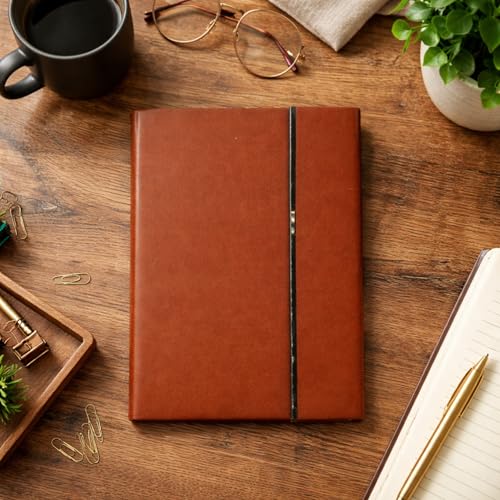 Image of A5 PU Leather Notebook with Tri Fold Magnetic Closure, PU Leather Diary with 192 Pages 80 GSM Ivory Paper for Office Business Journaling (Tan)
