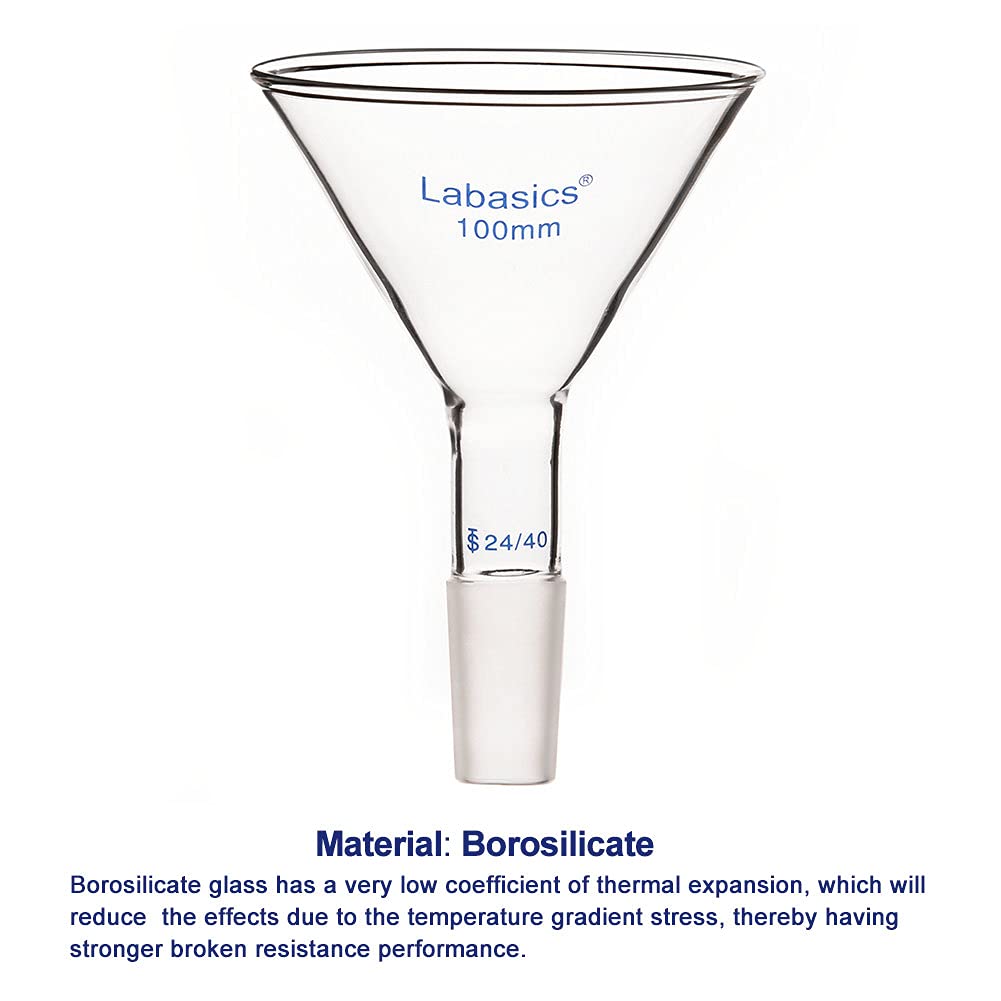Labasics Imbuto da Laboratorio, Triangolo Imbuto, Imbuto per Polvere a Stelo Corto in Vetro con Diametro Esterno Superiore di 100mm e Interno Giunto 24/40
