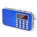 Mini Portable Pocket AM/FM Radio with LED Flashlight, PRUNUS J-908 Digital Radio Speaker Music Player Support Micro SD/TF Card/USB, Auto Scan Save, 1200mAh Rechargeable Battery Operated(Blue)
