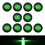 TMH 10pcs 3/4 Inch Round Green LED Side Marker Clearance Lights with Rubber Trailer Truck Bus Boat Pickup RV Caravan ATV 12V DC Waterproof 3led
