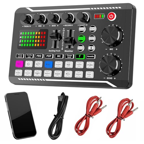 Broadcast Gear - Streaming Sound Card, Singing Sound Card | English Version F998 Live Audio Card, Professional Sound Mixer, Mobile Sound Card for Podcasts, Gamiing, Streaming, Recording