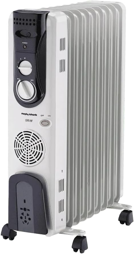 Morphy Richards OFR 09F 2400W Oil Filled Radiator Room Heater | 9 Fin | PTC Fan Heater | Adjustable Thermostat | Overheat Protection | Castor Wheels | Silent Operation | 2 Year Warranty | Grey