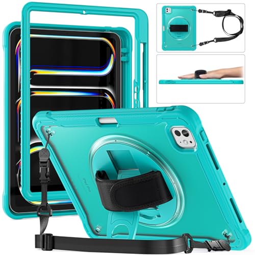 Coque iPad Pro 11 M4 2024 rigide ZenRich bleue avec béquille et porte-crayon