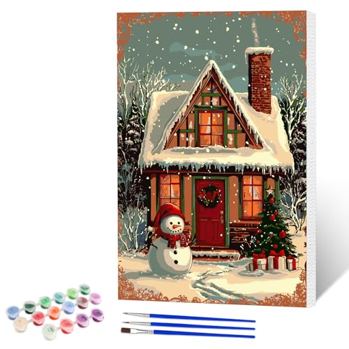 NAIMOER Christmas Snowman Paint by Numbers Kits for Adults Beginner with Wooden Framed, Color by Numbers on Canvas Painting Kits for Adults, Easy Paint DIY Acrylic for Home Wall Decor 8X12 Inch