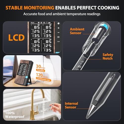Image of AI Smart Wireless Meat Thermometer, 10X Enhanced Signal and Stability, with 2 Probes High-Accuracy Sensors, Standalone Display Base, Instant Read LCD & App Control for Kitchen,BBQ,Oven,Grill