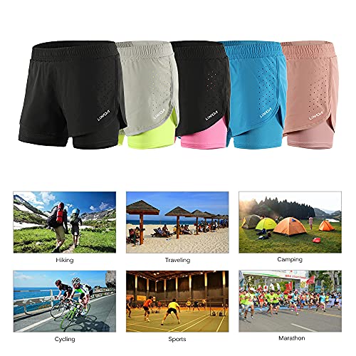 Lixada Women's Running Shorts 2-in-1 Double Layer Elastic Waistband Workout Fitness Active Yoga Jogging Athletic3