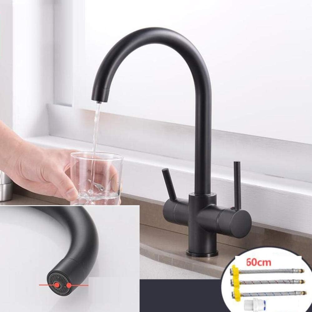 Robinet filtrant à eau 3 voies 3 en 1 Robinet d'évier de cuisine en laiton chaud et froid Design pivotant à 360° Facile à nettoyer Finition noire moderne