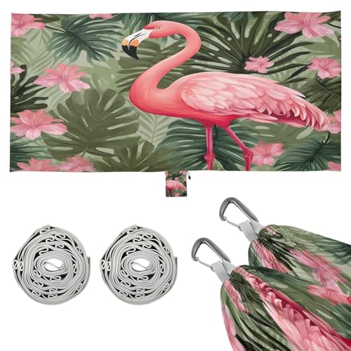 SDMKA Pink Flamingo Camping Hammock, 330 lbs with 2 Tree Straps, Carry Bag, Single Portable Hammock for Outdoor/Indoor, Hiking, Beach, Backpacking, Travel