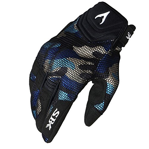GLJJQMY Summer Male Knight Breathable Shatter-resistant Gloves Riding Locomotive Touch Screen Gloves, A Variety Of Colors glove (Color : Blue, Size : XXL)