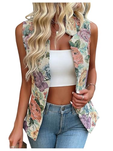 MakeMeChic Women's Floral Vest Tops Sleeveless Single Breasted Summer Boho Vests Outerwear